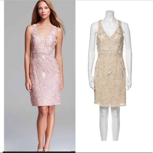 Sue Wong Lace Beaded Embroidered Cocktail Dress Sleeveless N3502 Ecru Wedding - Picture 1 of 13